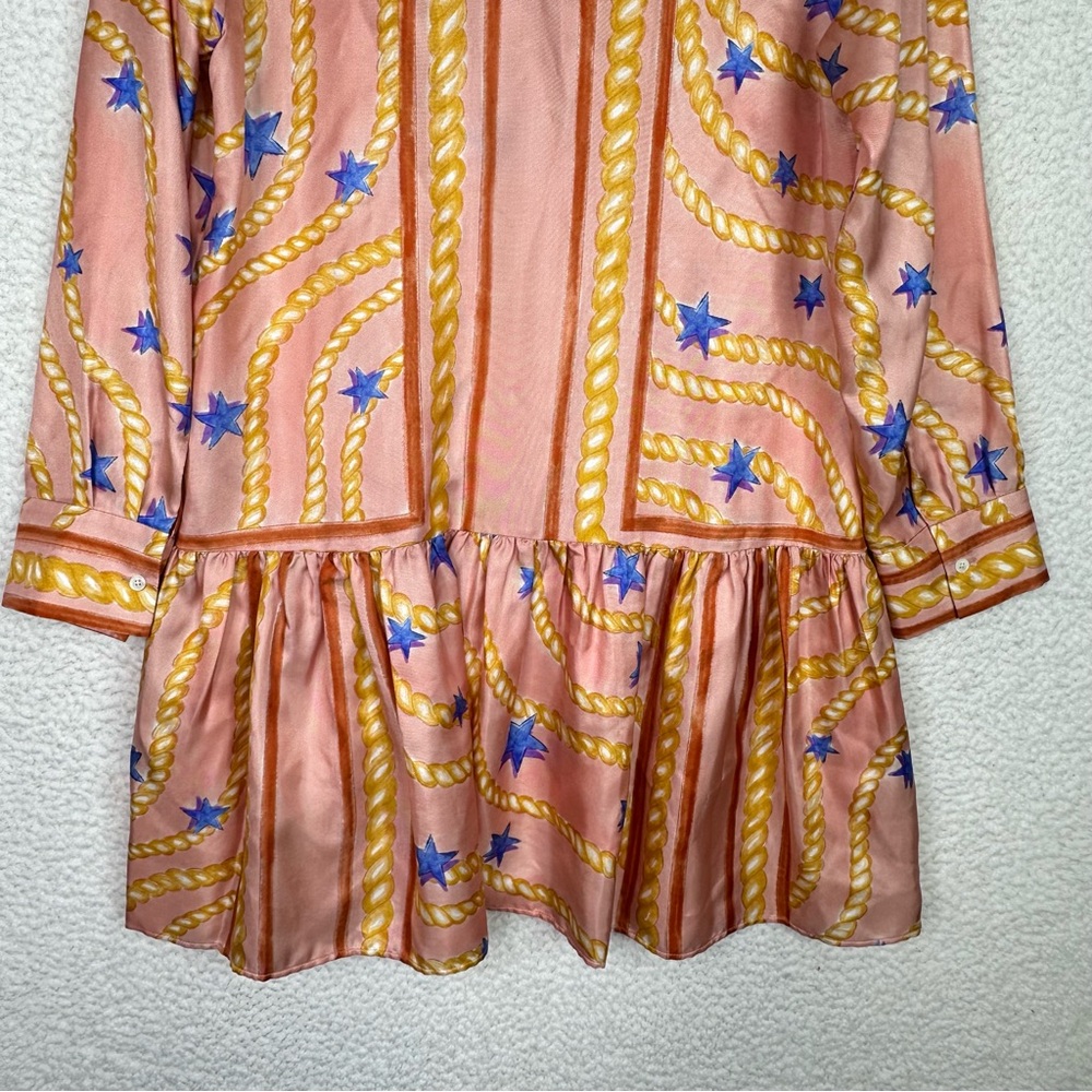 Sandro Alexiane Silk Dress‎ Multicolor Chain Print Pink Orange Blue Size 36 US 4 - Picture 14 of 16